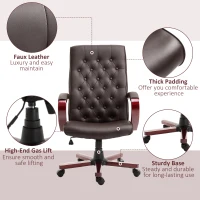 Vinsetto High Back Faux Leather Office Chair with Button Tufted Design, Executive Computer Desk Chair with Solid Wood Feet and Arms, Brown(m-16)