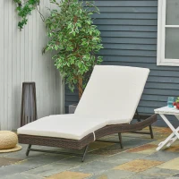 Outsunny Patio Chaise Lounge, Pool Chair with 5 Position Adjustable Backrest & Cushion, Outdoor PE Rattan Wicker Sun Tanning Seat, 28", Brown(m-2)