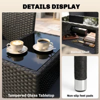 Outsunny Patio Furniture w/ Mid-Table PE Rattan Loveseat w/ Cushion, Black(m-4)