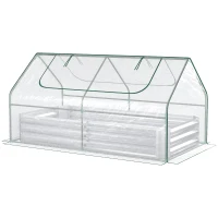 Outsunny 6 x 3 x 1ft Metal Planter Box with Mini Greenhouse, Galvanized Raised Garden Bed with Cover(m-11)