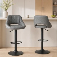 HOMCOM Bar Stools Set of 2 Swivel Bar Height Barstools Chairs with Adjustable Height, Round Heavy Metal Base, Footrest, Gray(m-2)