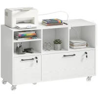 HOMCOM File Cabinet, 2 Drawer Mobile Lateral Filing Cabinet Printer Stand with Lock, Charging Station, Hanging Bars, White(m-13)