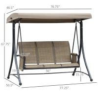 Outsunny 3-Seat Patio Swing Chair, Outdoor Porch Swing Glider with Adjustable Canopy, Side Pouches, Breathable Seat and Back, for Garden, Poolside, Backyard, Brown(m-3)