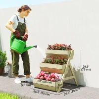 Outsunny 3 Tier Elevated Planter Box, Vertical Wooden Raised Garden Bed for Flowers, Vegetables, 26" x 30" x 30", Light Green(m-3)