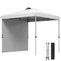 Outsunny 8 x 8 ft Pop Up Canopy with 1 Sidewall, Carry Bag and 4 Sand Bags, Height Adjustable Instant Sun Shelter, White(m-9)