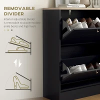 HOMCOM Slim Shoe Storage Cabinet, Modern Shoe Cabinet with 2 Flip Drawers and Adjustable Shelves for 8-12 Pairs, Black(m-6)