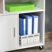HOMCOM Lateral Filing Cabinet with Open Storage Shelf, Printer Stand Home Office Mobile File Cabinet with Wheels, Lockable Drawer, White(m-9)
