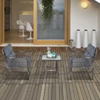 Outsunny 5-Piece PE Wicker Patio Furniture Set, Conversation Set with Outdoor Ottomans, Table & Chairs, Small Balcony Furniture for Apartments, Steel, Gray(m-3)