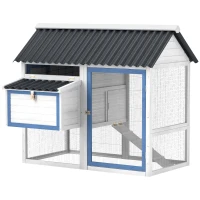 PawHut 55.5" Wooden Chicken Coop with Run Box, Nesting Box, Removable Tray, Ramp, Outdoor Backyard for 2-3 Chickens, White(m-11)