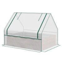 Outsunny Raised Garden Bed, Outdoor Metal Planter Box with Mini Greenhouse, White and Brown(m-1)