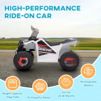 Aosom 6V Quad Kids Electric Car with Wear-resistant Wheels, for Boys and Girls Aged 18-36 Months, White(m-5)