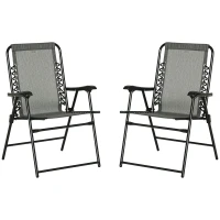 Outsunny 2 Pieces Outdoor Folding Patio Chair Set, Portable Camping Chairs with Armrests for Garden, Patio, Pool, Beach, Grey(m-9)