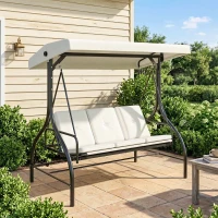 Outsunny Convertible Patio Swing Bed with Canopy and Cushions, 3 Seater Porch Swing for Outdoor, Backyard, Garden, Cream White(m-1)