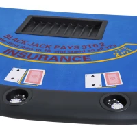 Soozier Poker Table Foldable, 72" Blackjack Table for 7 Players with Chip & Cup Holder, Blue Felt(m-6)