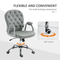 Vinsetto Button Tufted Desk Chair, Home Office Chair with Padded Armrests, Adjustable Height and Swivel Wheels, Gray(m-6)