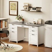 HOMCOM Computer Desk with Drawers Office Desk with 7 Drawers Charging Station Study Table 57" Brown White(m-1)