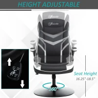 Vinsetto High Back Video Gaming Chair Height Adjustable Flip-up Armrest 360° Swivel Racing Gamer with Pedestal Base, Black and White(m-5)