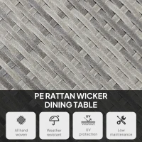 Outsunny 35.4" Outdoor Wicker Dining Table, PE Rattan Patio Furniture with Wood-plastic Composite Top, Grey(m-4)