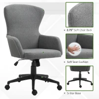 Vinsetto Swivel Office Chair Modern Linen Upholstered Home Computer Desk Task Chair with Cushioned Arm, Wheels, Adjustable Height, Grey(m-12)