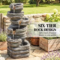 Outsunny Outdoor 6-Tier Water Fountain, Waterfall Fountain with LED Lights, Resin Waterfall Feature with Pump, Grey(m-4)