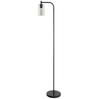 HOMCOM Modern Stylish Tall Pole Floor Lamp, Land Light with Metal Base, Cylindrical Shaped Glass Shade, Black(m-1)