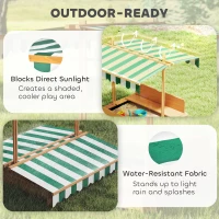 Outsunny Wooden Kids Sandbox with Cover, Children Outdoor Sand Box with Foldable Bench Seats and Adjustable Canopy(m-5)