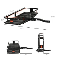 Aosom Folding Cargo Carrier with 500 lbs Capacity, 59‘’x19''x6'' Hitch Mount Luggage Basket Fits 2'' Receiver for Car SUV Traveling(m-3)