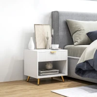 HOMCOM Nightstand with Fluted Panel, Bedside Table with Drawer and Open Compartment, Modern Night Table for Bedroom, White(m-1)