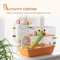 PawHut 3 Tiers Hamster Cage for Gerbil, Dwarf Hamster with Tunnels, Water Bottle, Exercise Wheel, 18" x 11" x 15" - Orange(m-4)