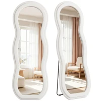 HOMCOM 64" x 24" Full Length Mirror, Floor Mirror Hanging or Wall Mount, with Arched Wavy Velvet Frame for Bedroom(m-13)