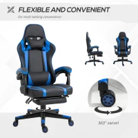Vinsetto High Back Gaming Chair, PU Leather Racing Style Gamer Computer Chair with Retractable Footrest with Lumbar Support, Pillow and Adjustable Padded Armrests, Blue(m-6)