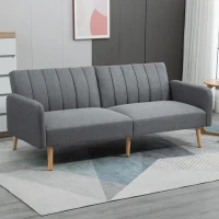 HOMCOM Two Seater Sofa Bed, Convertible Futon Couch Bed, Linen Upholstered Loveseat with Adjustable Backrest for Small Spaces, Living Room, Apartment, and Dorm, Light Gray(m-2)