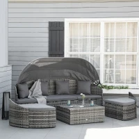 Outsunny Convertible Rattan Daybed Sectional, Grey(m-2)