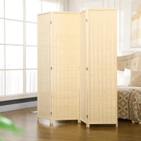 HOMCOM Woven Bamboo Room Divider, 4 Panel Folding Indoor Privacy Screens for Home Office, 71"x71"x0.6", Natural(m-1)