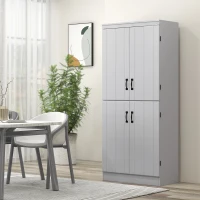 HOMCOM 70" Kitchen Pantry Cabinet, Freestanding Storage Cabinet with 4 Doors and 2 Adjustable Shelves for Dining Room, Gray(m-10)