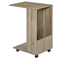 HOMCOM C-Shaped Sofa Side Table Mobile End Table with Storage and Wheels for Living Room,Office, Grey(m-1)