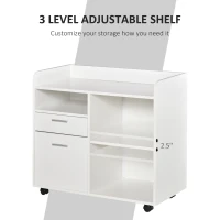 Vinsetto Filing Cabinet Printer Stand Mobile Lateral File Cabinet with 2 Drawers, 3 Open Storage Shelves for Home Office Organization, White(m-4)