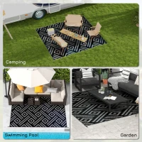 Outsunny Reversible Outdoor Rug Waterproof Plastic Straw RV Rug with Carry Bag, 8' x 10', Black and Grey Geometric(m-5)
