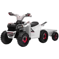 Aosom 6V Electric Toy Car with Back Trailer, Forward Backward, Wear-Resistant Wheels for Ages 18-36 Months, White(m-1)