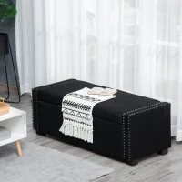 HOMCOM Upholstered Flip Top Storage Bench Fabric Ottoman for Bedroom, Living room, Dark Grey(m-8)