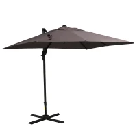Outsunny 8'x8' Square Patio Hanging Offset Umbrella, Outdoor Cantilever Parasol w/ Cross Base, Light Brown(m-2)