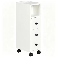 kleankin Slim Bathroom Cabinet with Wheels, Narrow Bathroom Storage Cabinet with Door, Drawer and 2 Open Compartments, White(m-9)