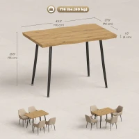 HOMCOM Dining Table Modern Nordic Kitchen Table Seats 4 People Thick Curved Tabletop Oak Grain Black 43.3" x 27.6" x 29.5"(m-3)
