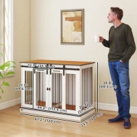 PawHut 47in Dog Crate Furniture with Divider Panel, Wooden Dog Kennel TV Stand for Large Breeds, Pet House Side Table for 2 Small Breeds with 2 Rooms Design, 2 Sliding Doors, White(m-3)