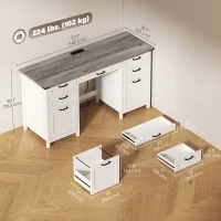 HOMCOM Computer Desk with Drawers Office Desk with 7 Drawers Charging Station Study Table 57" Brown White(m-3)