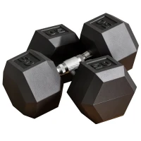 Soozier 2 x 50lbs Hex Dumbbell Set of 2, Rubber Weights Exercise Fitness with Non-Slip Handles, Anti-roll, for Women or Men Home Gym Workout, Black(m-1)