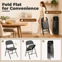 HOMCOM Set of 4 Metal Foldable Chairs, PU Leather Padded Folding Chairs with Cushion Seat and Open Back for Indoor, Black(m-11)