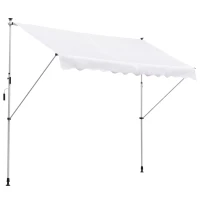 Outsunny 10x5ft Manual Retractable Awning, Patio Sun Shade Canopy Shelter with 5.6-9.2ft Support Pole, Water Resistant UV Protector, for Window, Door, Porch, Deck, White(m-2)