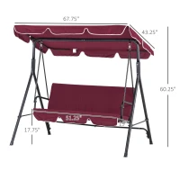 Outsunny Outdoor Patio Swing Chair with Adjustable Tilt Canopy and Removable Cushion, Red(m-3)