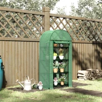 Outsunny Outdoor Mini Greenhouse, Portable Green House with Storage Shelves, Zippered Door, PE Cover, 31.5" x 19.3" x 63", Green(m-8)